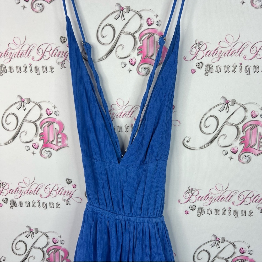 Twik dress open back flowy maxi stunning long sexy Vibrant Blue Backless Dress - Picture 3 of 8